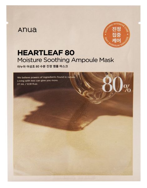 Заспокійлива маска для обличчя з екстрактом хауттюнії 80% Anua Heartleaf 80 Moisture Soothing Ampoule Mask, 27 мл 11299 фото