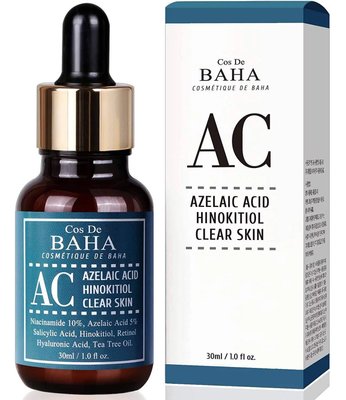 Сироватка з азелаїновою кислотою і хінокітіолом проти акне Cos De Baha Azelaic Acid Hinokitiol Clear Skin (AC), 30 мл 10300 фото