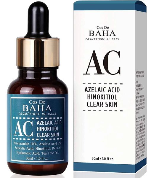 Сироватка з азелаїновою кислотою і хінокітіолом проти акне Cos De Baha Azelaic Acid Hinokitiol Clear Skin (AC), 30 мл 10300 фото