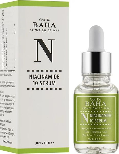 Прoтизaпaльна сироватка з ніацинамідом і цинком Cos De Baha N Niacinamide 10 Niacinamide Serum with Zinc 1% Serum, 30 мл 10295 фото